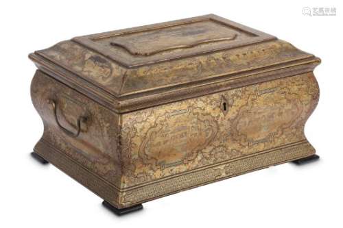 λ A CHINESE GILT-LACQUER TEA CADDY.