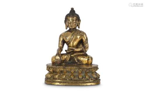 A CHINESE GILT-BRONZE FIGURE OF SAKYAMUNI BUDDHA.