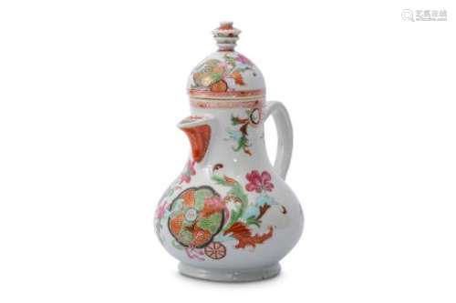 A CHINESE FAMILLE ROSE PSEUDO-TOBACCO-LEAF JUG AND COVER.