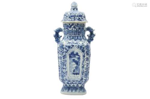 A CHINESE BLUE AND WHITE VASE AND COVER.