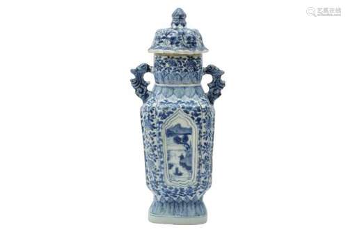 A CHINESE BLUE AND WHITE VASE AND COVER.