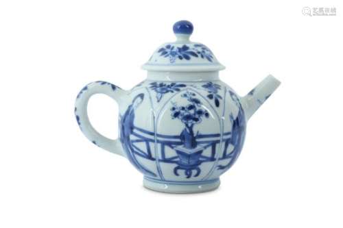 A CHINESE BLUE AND WHITE 'LADIES' TEAPOT AND COVER.