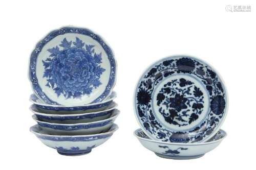 SEVEN CHINESE BLUE AND WHITE DISHES.