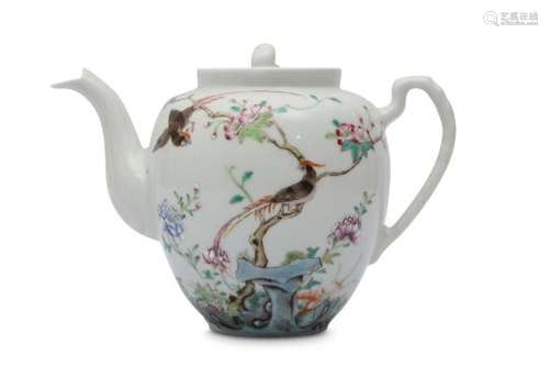 A CHINESE FAMILLE ROSE 'PARADISE FLYCATCHERS' TEAPOT AND COVER.