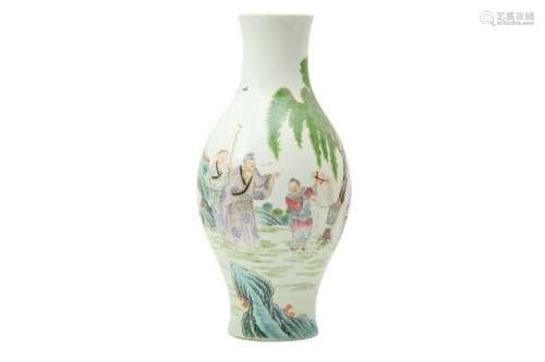 A CHINESE FAMILLE ROSE FIGURATIVE VASE.