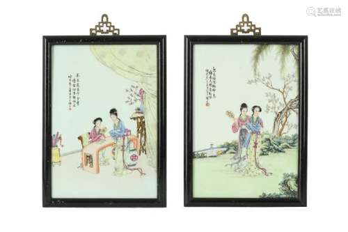 A PAIR OF CHINESE PORCELAIN ZHUSHAN 'LADIES' PANELS.