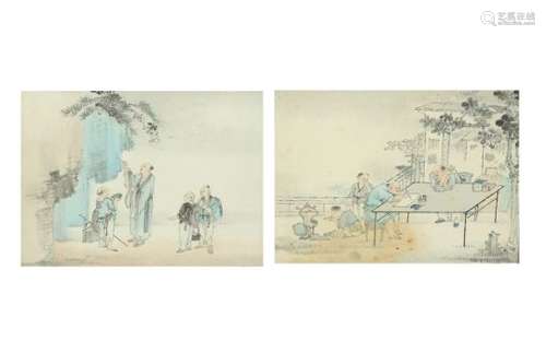 TWO CHINESE INK PAINTINGS OF SCENES FROM THE ELEGANT GATHERING IN THE WESTERN GARDEN.