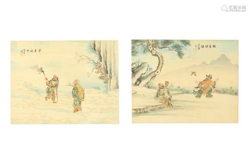 A PAIR OF CHINESE 'POSTAL STAMP' COLLAGE PAINTINGS.