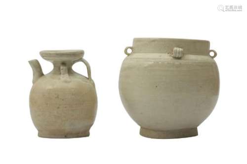 TWO CHINESE JINGBAI POTTERY PIECES.