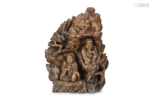 A CHINESE SOAPSTONE 'MOUNTAIN' BOULDER CARVING.
