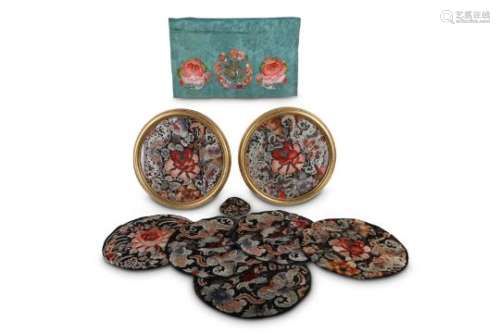 NINE CHINESE EMBROIDERED ROUNDELS.