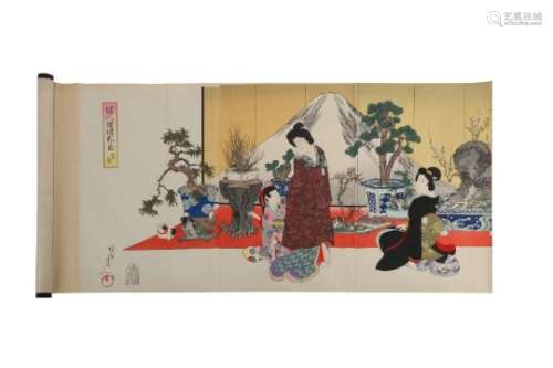 SIX WOODBLOK TRIPTYCHS BY YOSHU CHIKANOBU. (1838-1912)