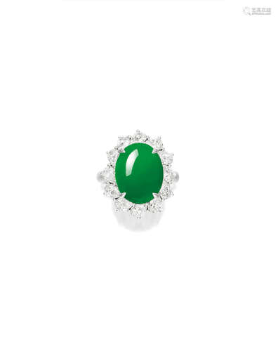 A JADEITE AND DIAMOND RING