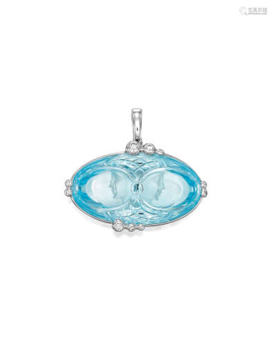 A BLUE TOPAZ AND DIAMOND PENDANT, WALLACE CHAN