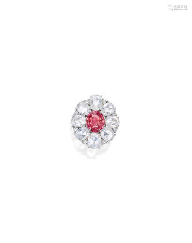 A PADPARADSCHA SAPPHIRE AND DIAMOND RING