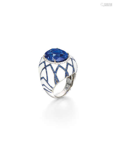 A SAPPHIRE, AGATE AND DIAMOND 'MANDALA SOUL' RING, ADLER