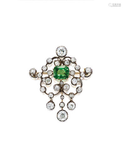 AN ANTIQUE ALEXANDRITE AND DIAMOND BROOCH, CIRCA 1890