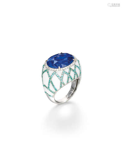 A SAPPHIRE, DIAMOND AND MULTI-GEM 'MANDALA SOUL' RING, ADLER