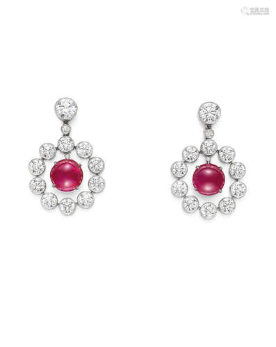 A PAIR OF RUBY AND DIAMOND EARRINGS