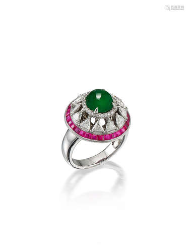 A JADEITE, RUBY AND DIAMOND RING, CLAUDIA MA