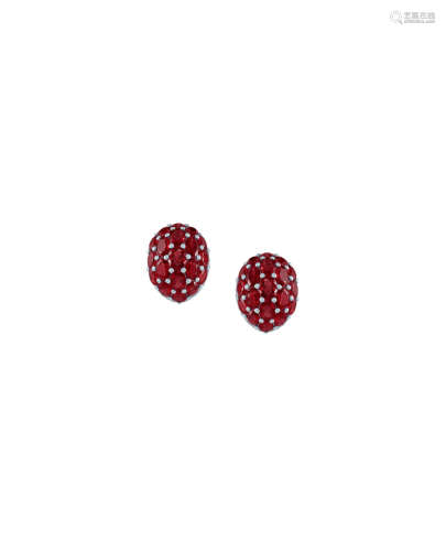 A PAIR OF RUBY AND DIAMOND BOMBE EARRINGS, GRAFF
