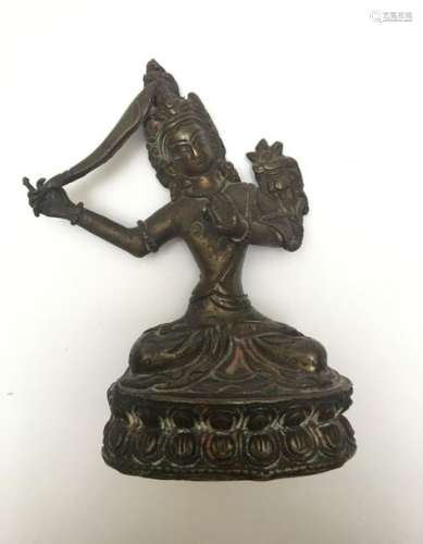 Manjusri en bronze. Népal, XIXème siècle H: 13cm