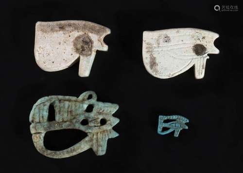 COLLECTION OF FOUR EGYPTIAN FAIENCE UDJAT EYES Pt…