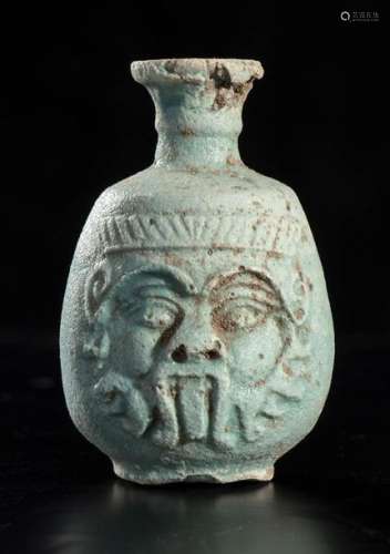 EGYPTIAN FAIANCE FLASK WITH BES PROTOME Ptolemaic…