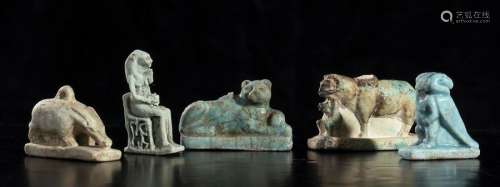 COLLECTION OF FIVE EGYPTIAN FAIENCE AMULETS Ptole…