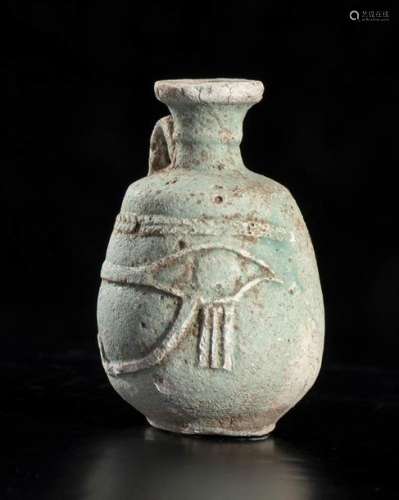EGYPTIAN FAIANCE FLASK WITH UDJAT EYE Ptolemaic P…