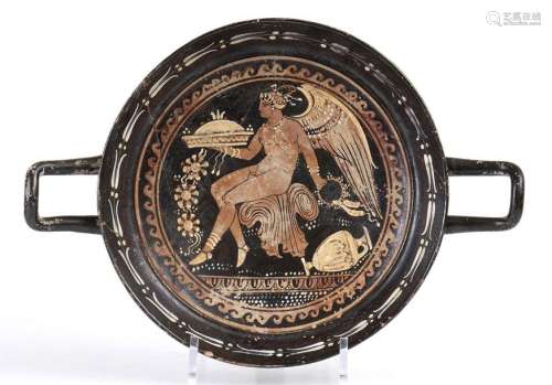 APULIAN RED FIGURE STEMLESS KYLIX Mid 4th century…