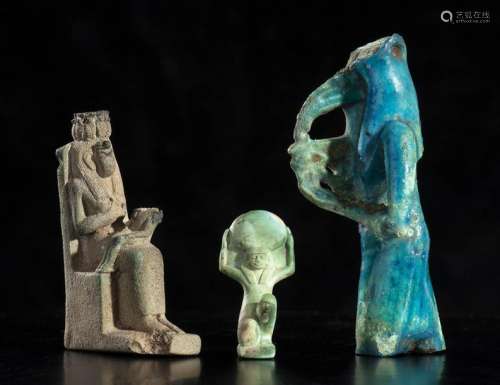 COLLECTION OF THREE IMPORTANT EGYPTIAN FAIENCE AMU…