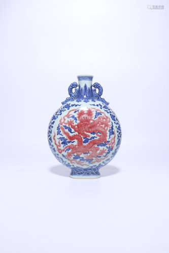 chinese underglaze-blue copper-red moonflask,qing dynasty