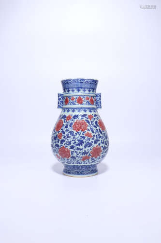 chinese underglaze-blue copper-red vase,qing dynasty