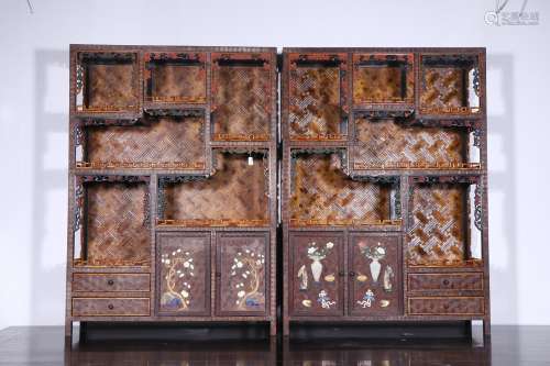 chinese two Xiangfei Bamboo display cabinets,qing dynasty