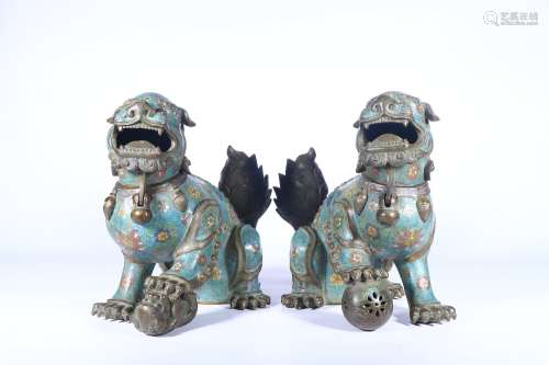 chinese two cloisonne lion ornaments,qing dynasty