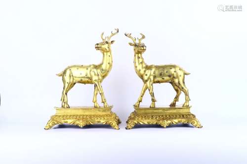 pair of chinese gilt bronze deer carvings,qing dynasty