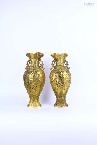 pair of chinese gilt bronze vases ,ming dynasty
