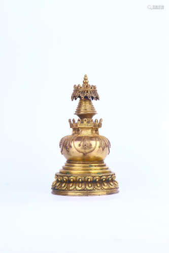 chinese gilt bronze pagoda ornament,qing dynasty