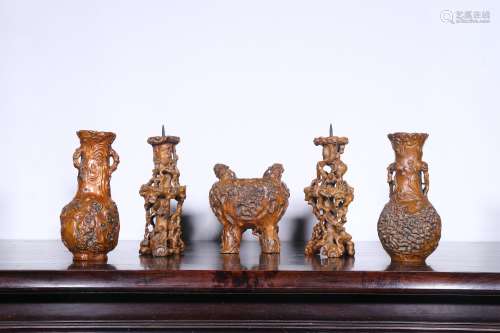 chinese five pieces huangmu ritual tribute vessel