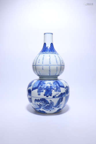 chinese blue and white porcelain gourd vase,qing dynasty