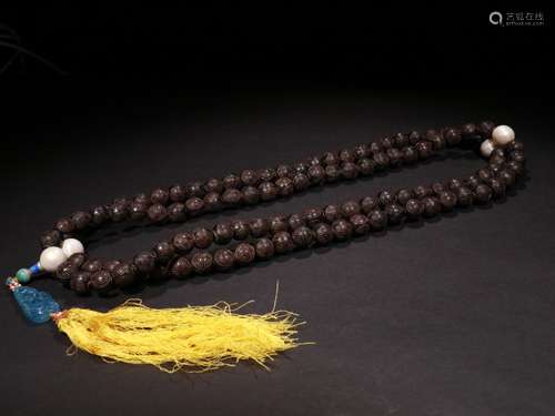 A Chinese Rosewood 108-Bead Rosary With Longevous Pattern