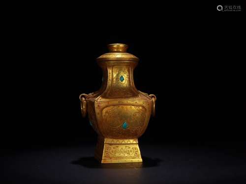 A Chinese Gilt Bronze Beast Carved Vase