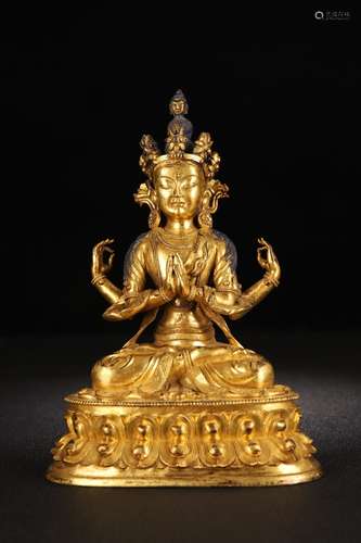 A Chinese Gilt Bronze Guanyin Buddha