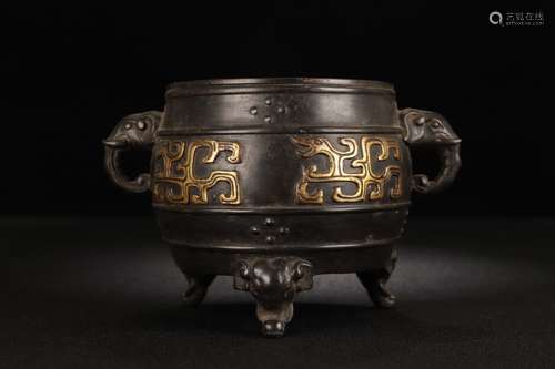 A Chinese Gilt Bronze Beast Carved Censer