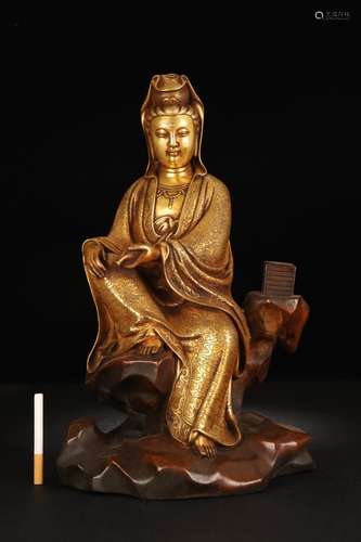 A Chinese Gilt Bronze Guanyin Buddha