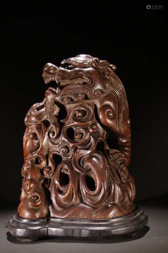 A Chinese Agarwood Beast Incense Holder Ornament