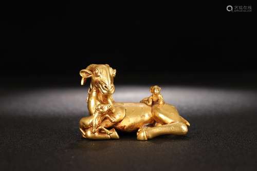 A Chinese Gilt Bronze Beast Shaped Paperweight