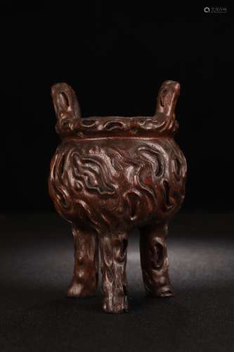 A Chinese Agarwood Auspicious Pattern 3-Leg Censer