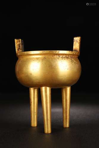 A Chinese Gilt Bronze Ear Censer